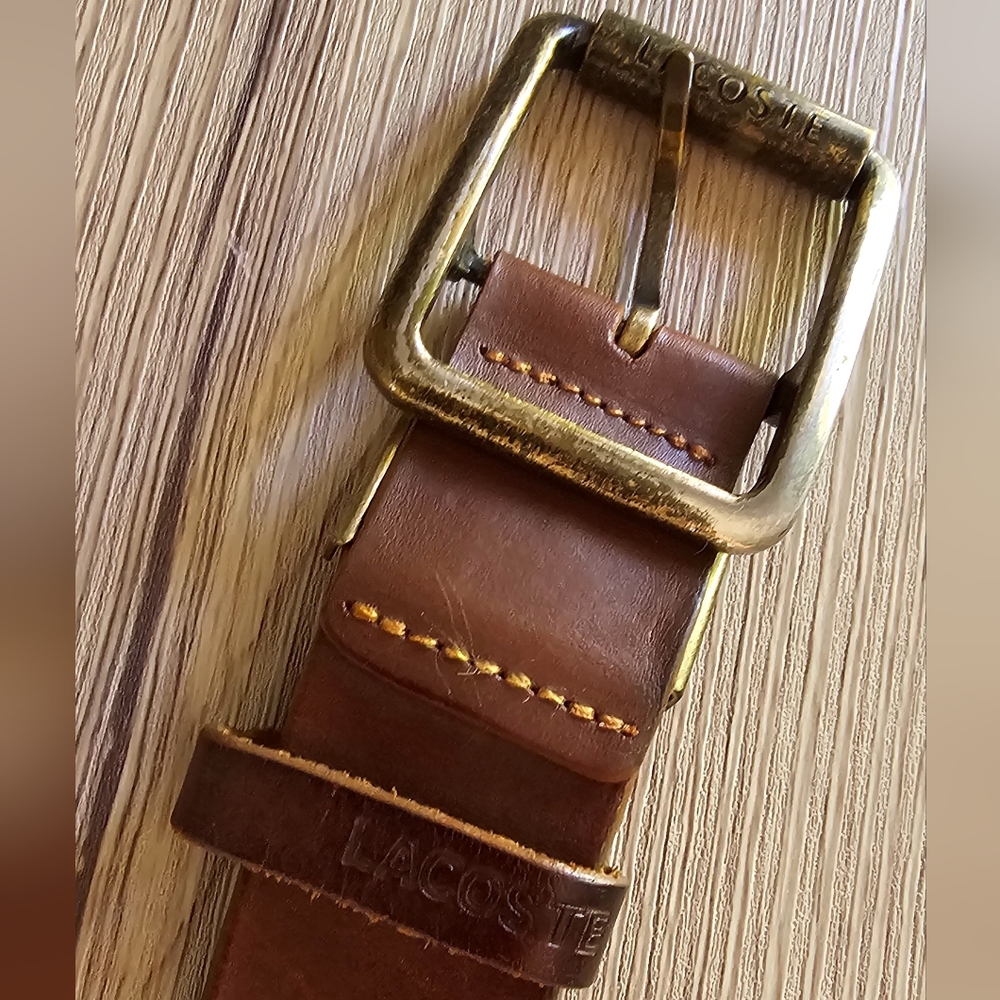 Lacoste brown leather belt size 32-34‎